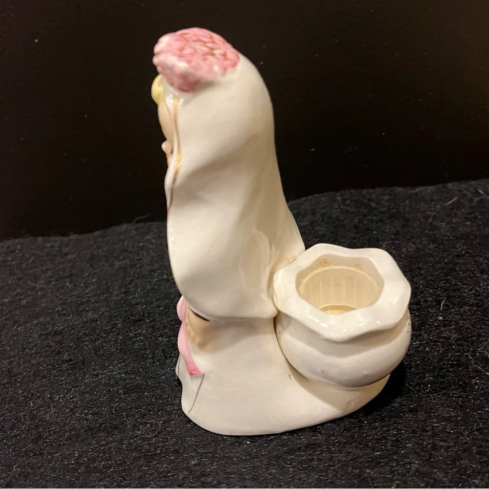 Vintage Tilso Bride Figurine with Pink and White Accents Candle Holder